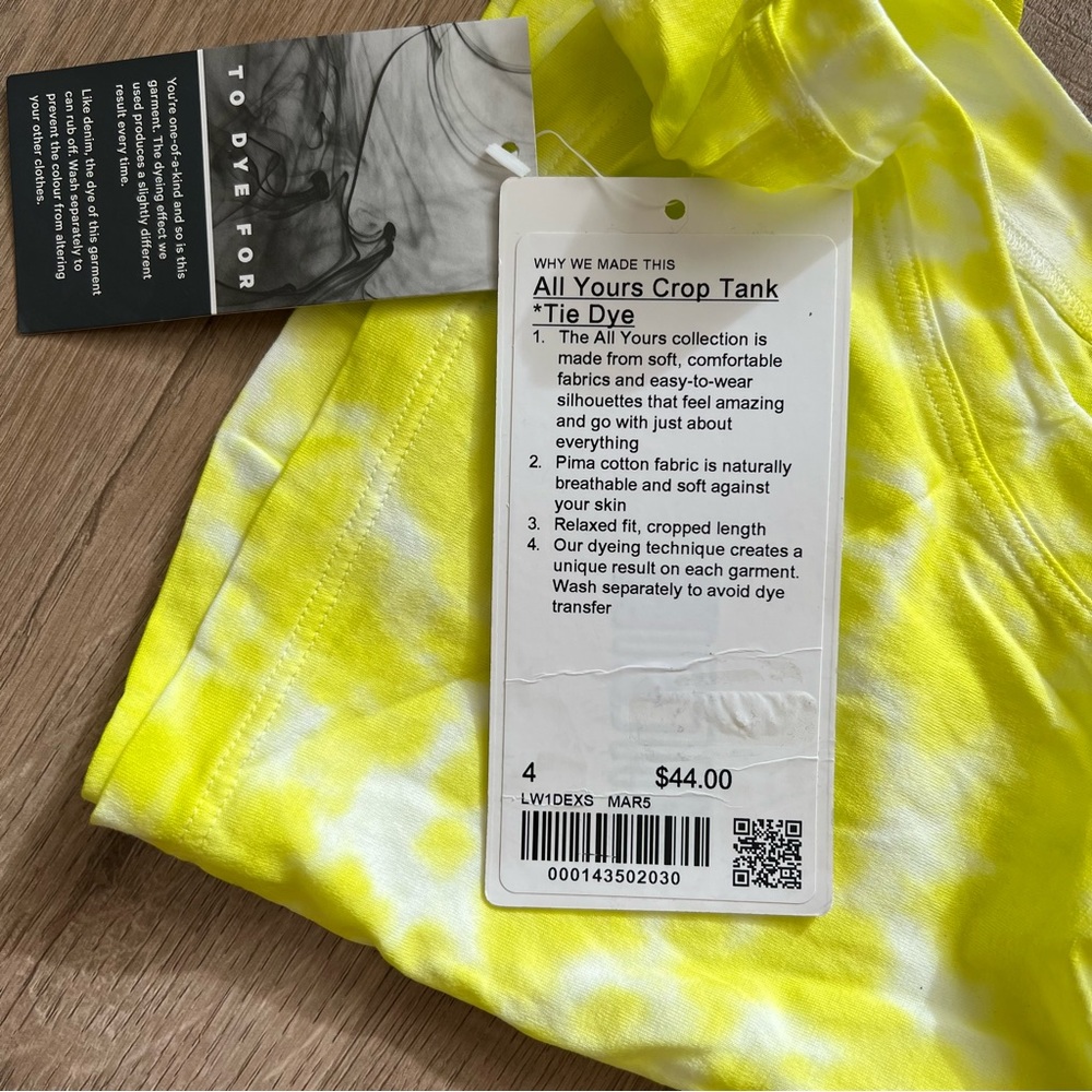 Lululemon All‎ Yours Cropped Cotton Tank Top Tie Dye Eccentric Lime Size 4 NWT - Picture 5 of 5
